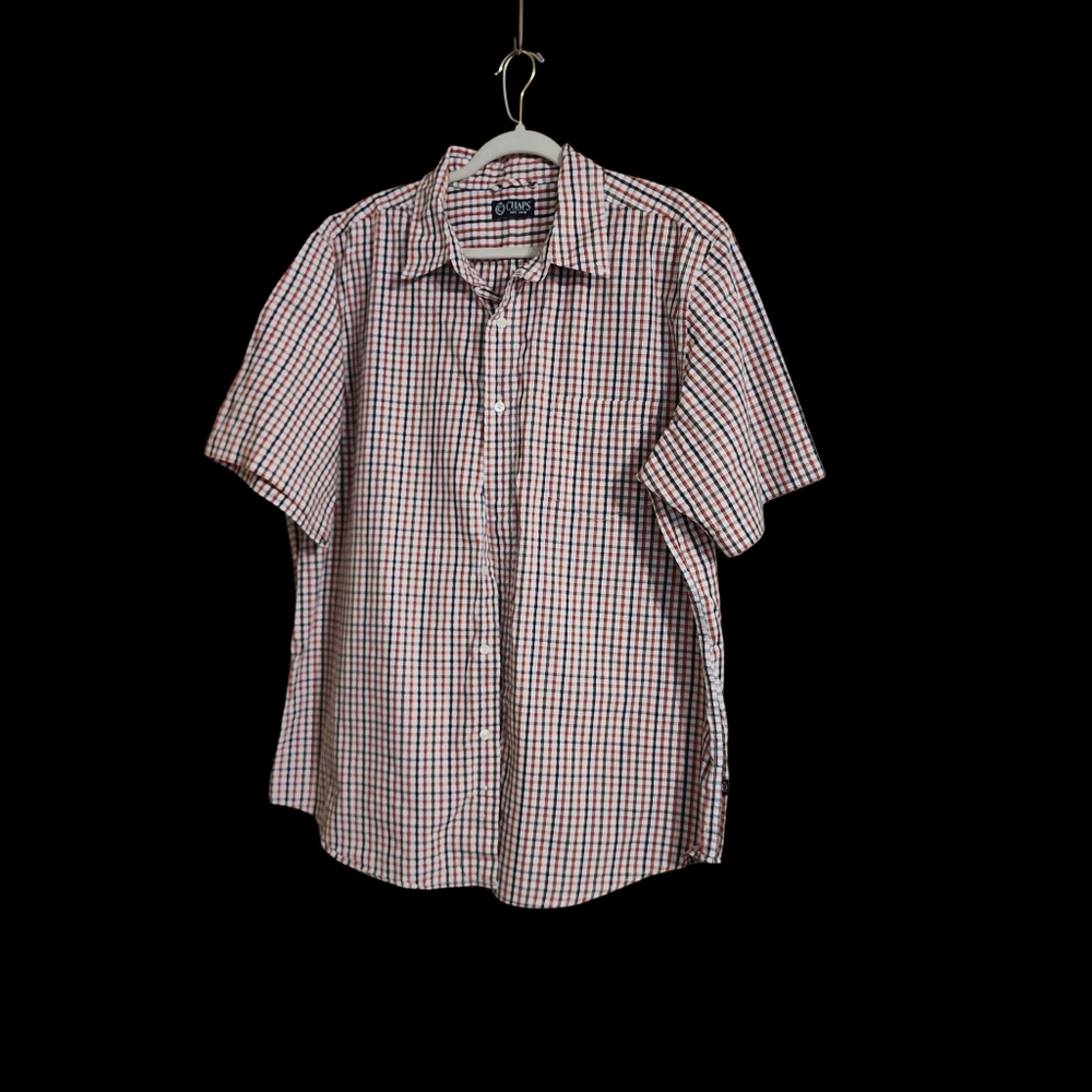 Chaps Plaid Red& Black Short Sleeve Button Down Casual Shirt Mens Size XL